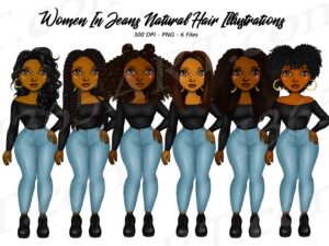 Black Women in Jeans Clipart