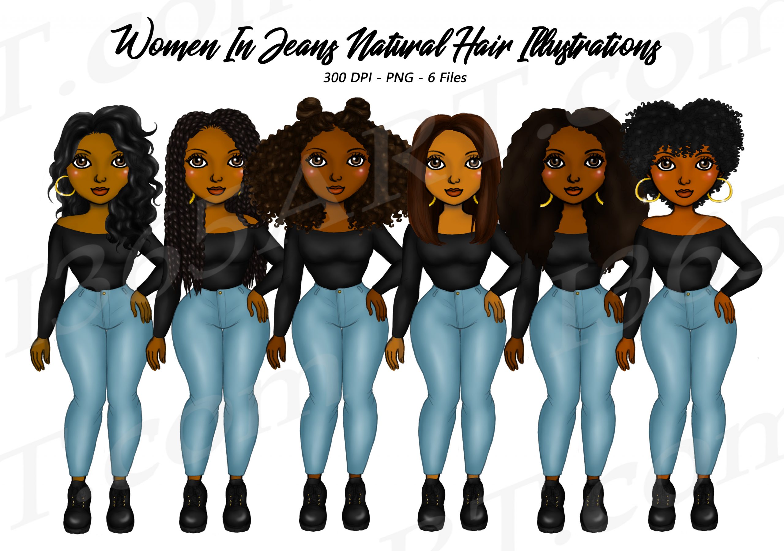 Four Soul Sisters Black Women Plus Size Woman In Jeans Running Suit On Black Bg SVG JPG PNG Vector Designs Clipart Cricut Silhouette Cutting