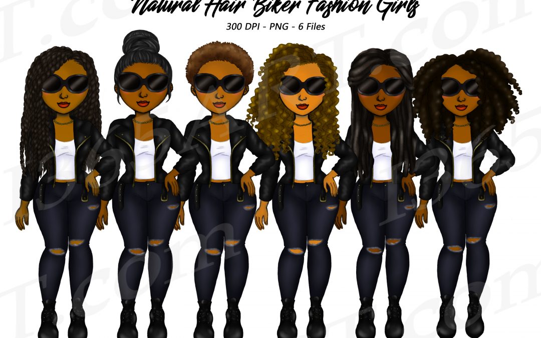 Black Women Bikers Clipart PNG Fashion Girls – Natural Hair PNG