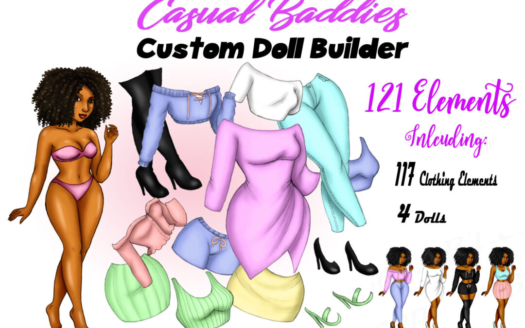 Casual Baddies Dress Up Clipart – Customizable Paper Doll Clipart Set