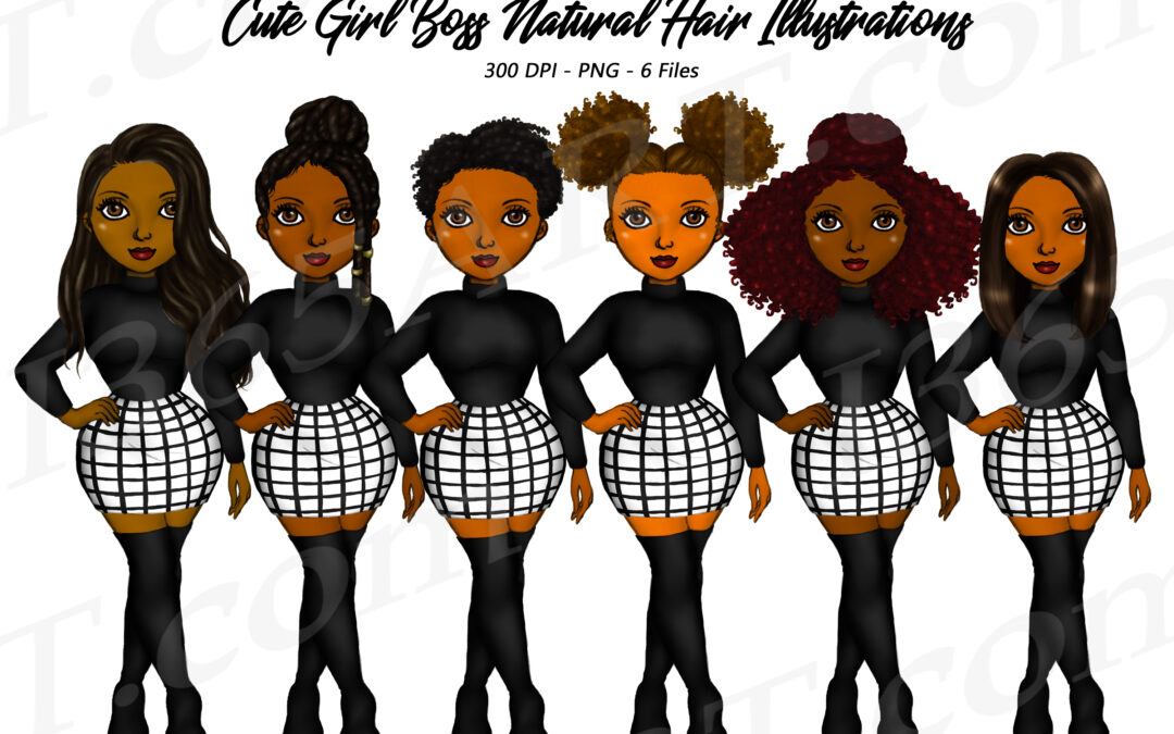 Girl Boss Black Women Clipart Feminine Fashion Natural Hair PNG