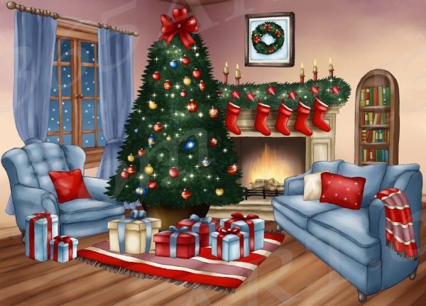 Christmas Living Room Watercolor Clipart Set