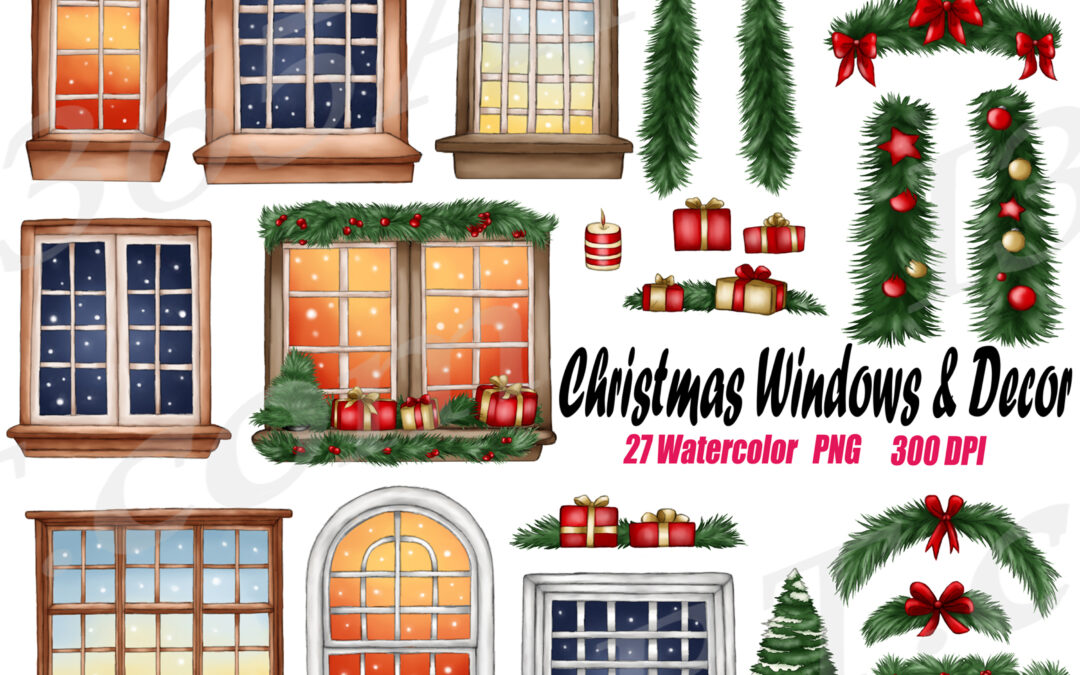 Christmas Windows Clipart Watercolor Set