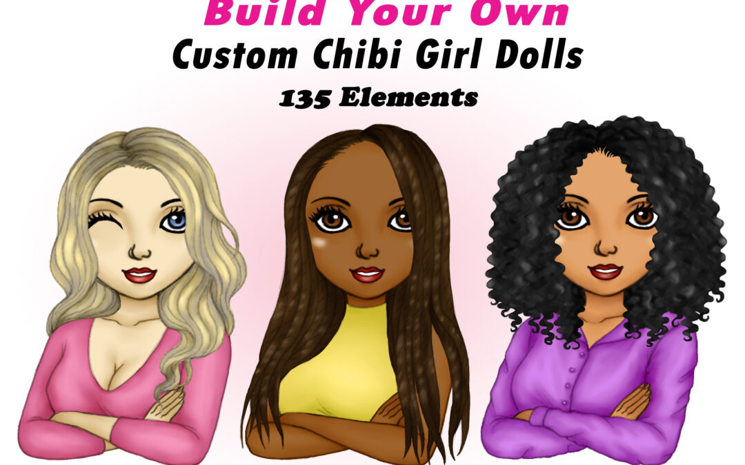 Build Your Own Chibi Girl Logo Clipart Business Customizable Set