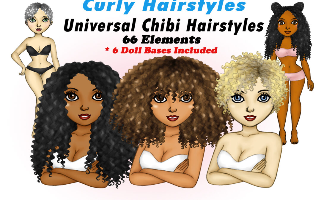 Curly Hairstyles Clipart Add-On For Chibi Girl Sets