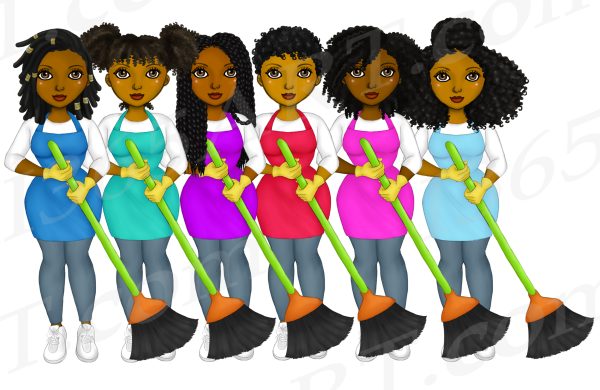 Black Cleaning Ladies Clipart