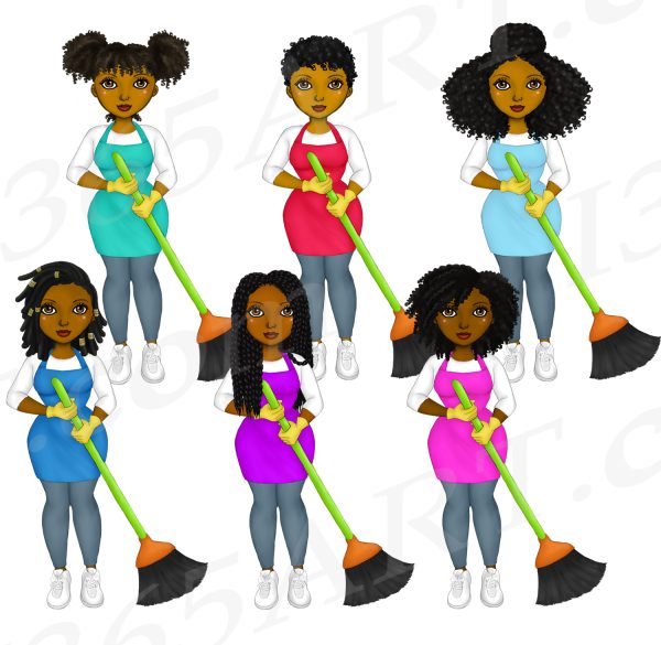 Black Cleaning Ladies Clipart