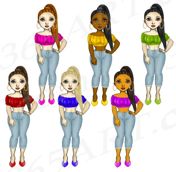 Spring Denim Girls Clipart