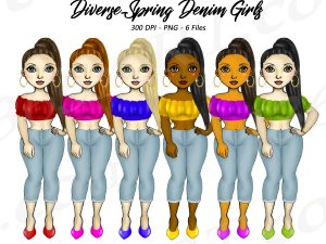 Spring Denim Girls Clipart