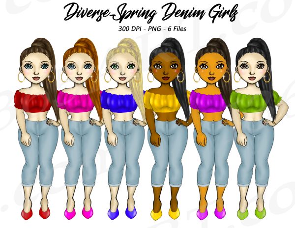 Spring Denim Girls Clipart