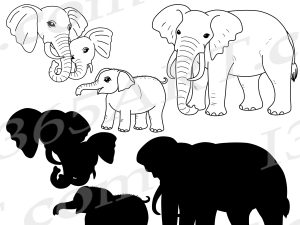 Elephant Outlines SVG Clipart