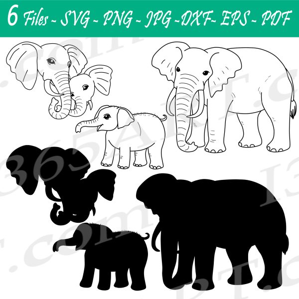 Elephant Outlines SVG Clipart