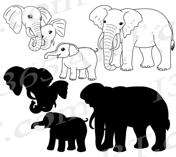 Elephant Outlines SVG Clipart