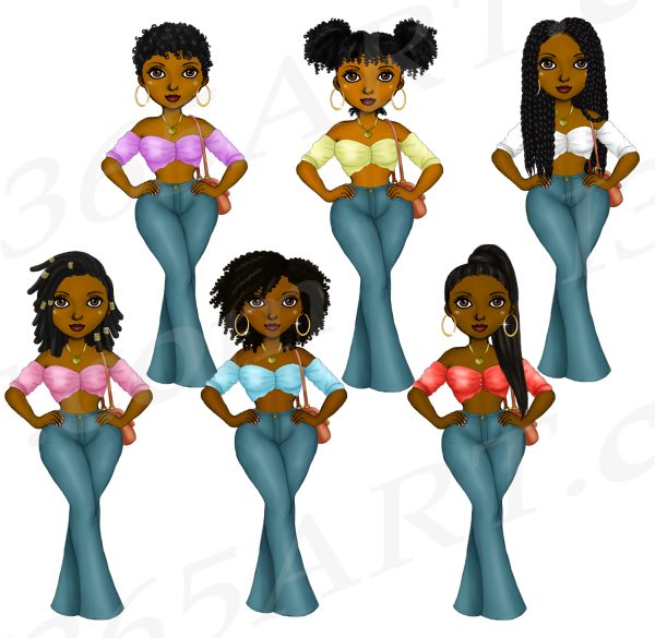 Black Girl 70s Clipart Set Download - Image 3