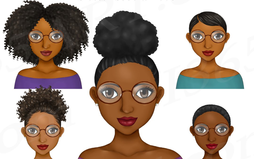 Black Women Wearing Glasses Clipart PNG