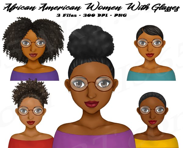 Black Women Wearing Glasses Clipart