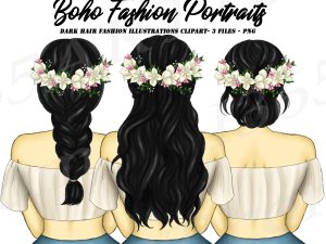 Boho Girls Black Hair Clipart