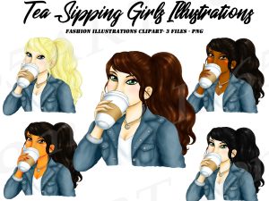 Spring Tea Girls Clipart