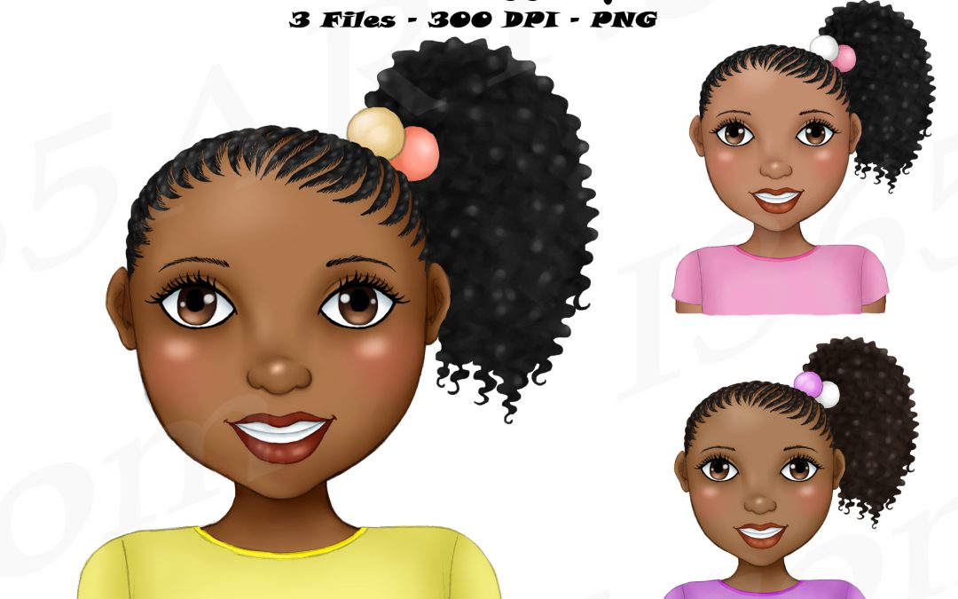 Little Black Girl Side Puff Clipart PNG