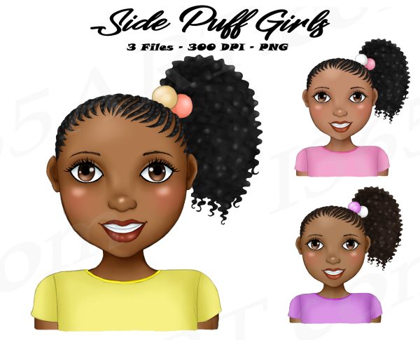 Little Black Girl Side Puff Clipart