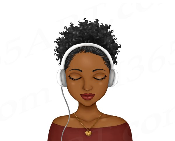 Black Woman Wearing Headphones Clipart PNG - Image 2