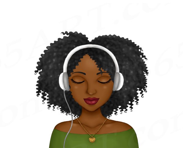 Black Woman Wearing Headphones Clipart PNG - Image 3
