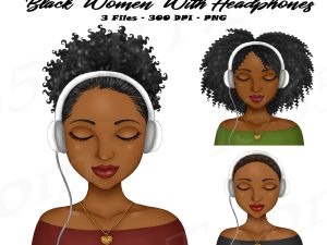 Black Woman Wearing Headphones Clipart