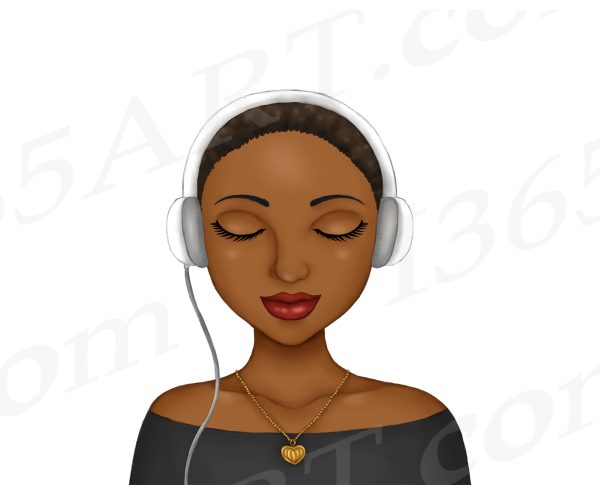 Black Woman Wearing Headphones Clipart PNG - Image 4