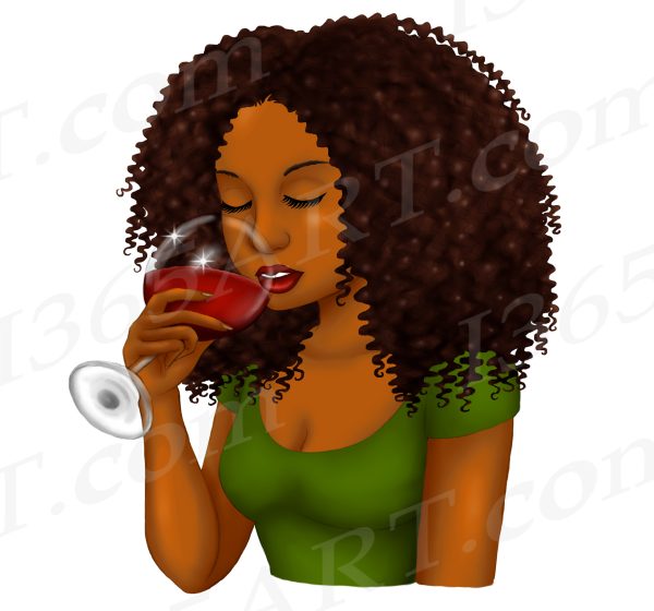 Black Woman Drinking Wine Clipart