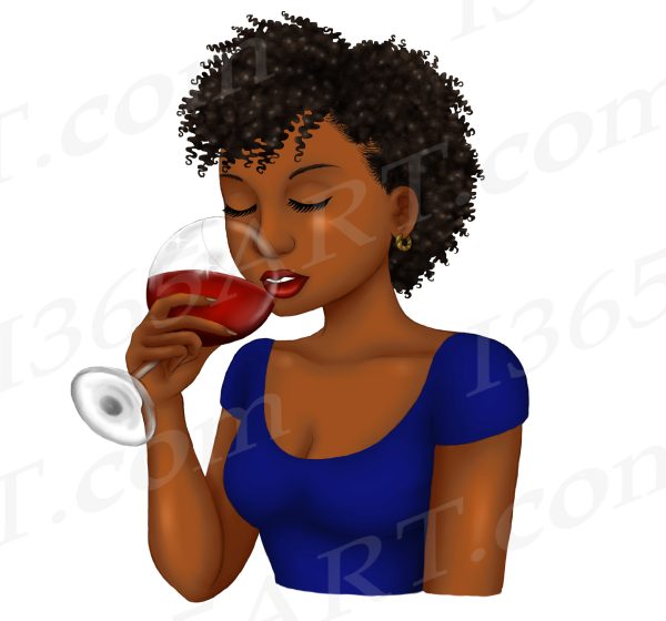 Black Woman Drinking Wine Clipart