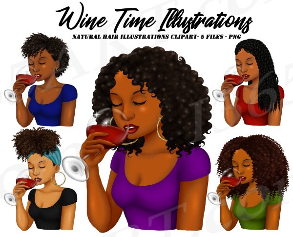 Black Woman Drinking Wine Clipart