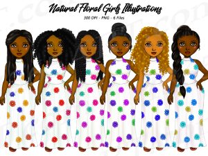 African American Floral Girl Clipart