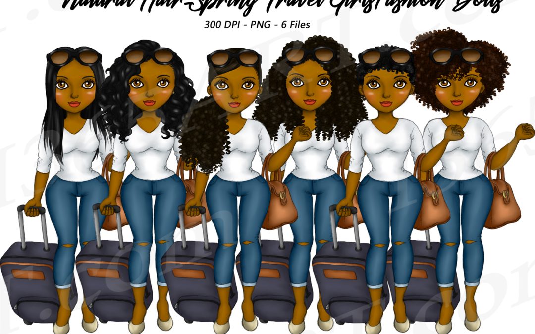 Black Spring Travel Girls Clipart PNG
