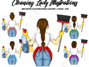Brunette Cleaning Lady Clipart