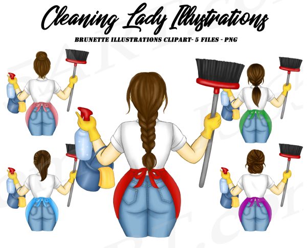 Brunette Cleaning Lady Clipart