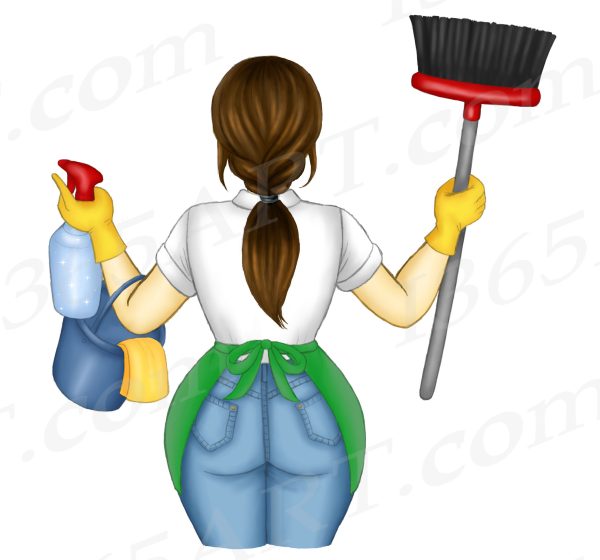 Brunette Cleaning Lady Clipart PNG Download - Image 4
