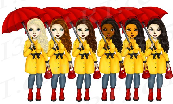 Rainy Day Girls Clipart