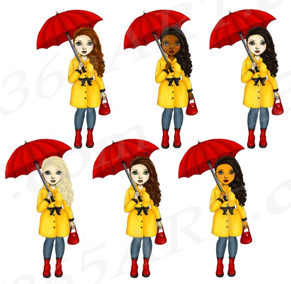 Rainy Day Girls Clipart