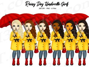 Rainy Day Girls Clipart