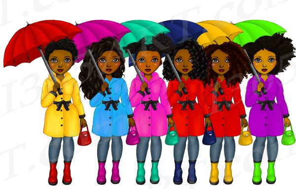 Rainy Day Black Girls Clipart