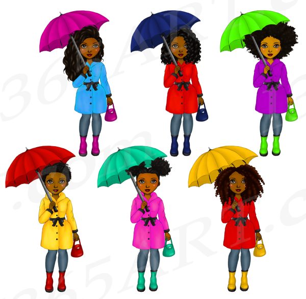 Rainy Day Black Girls Clipart PNG Download - Image 3
