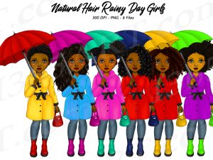Rainy Day Black Girls Clipart