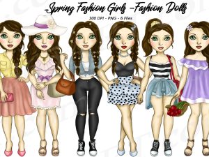 Brunette Spring Girls Clipart