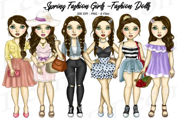 Brunette Spring Girls Clipart