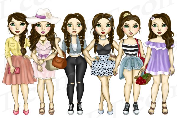 Brunette Spring Girls Clipart