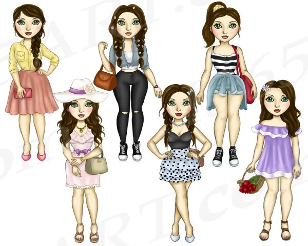 Brunette Spring Girls Clipart