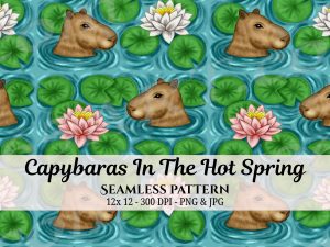 Capybaras In Hot Spring Seamless Pattern