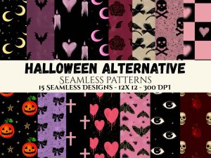 Gothic Alternative Halloween Seamless Patterns