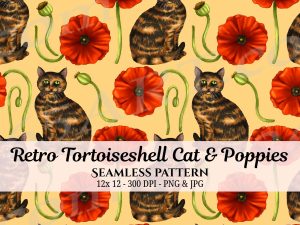Retro Tortoiseshell Cat Seamless Pattern