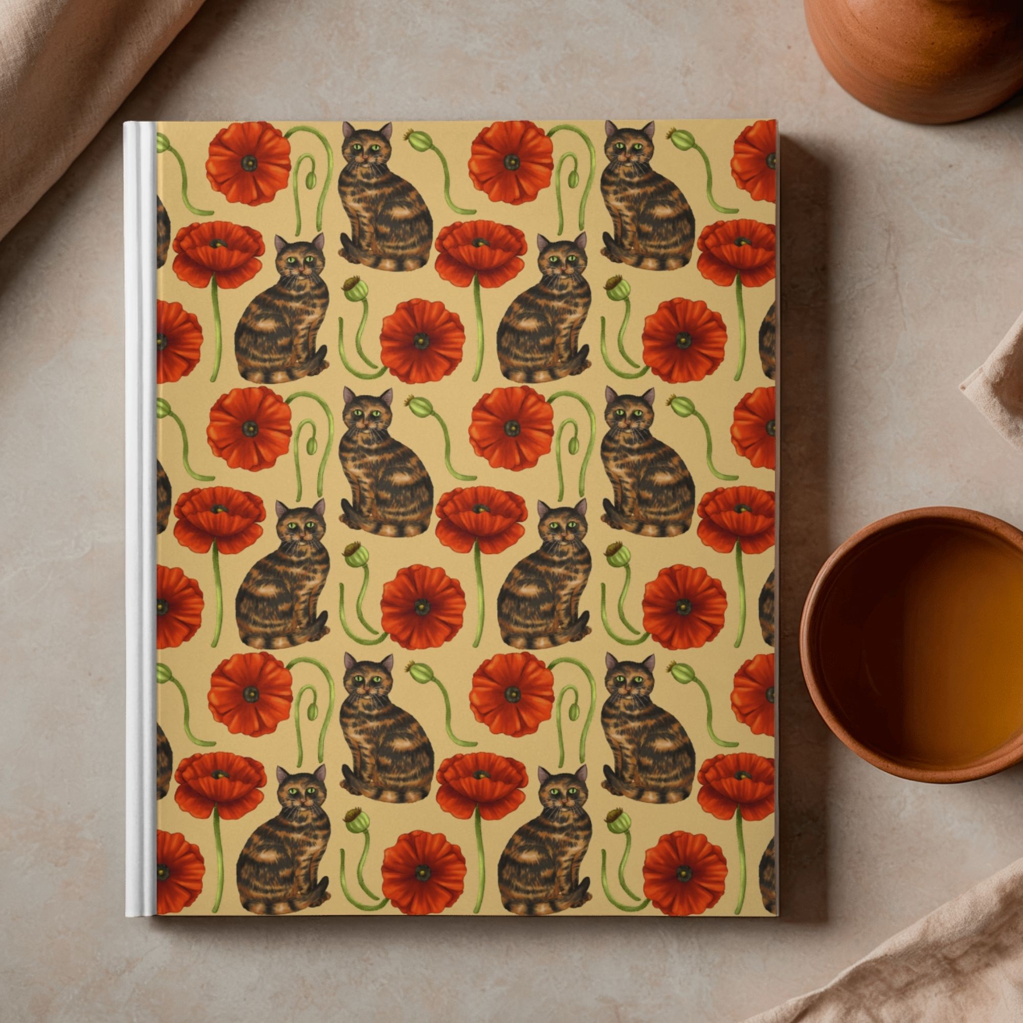 Retro Tortoiseshell Cat Seamless Pattern